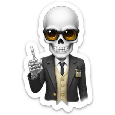 Nerd skull with skeleton finger pointing up sticker
