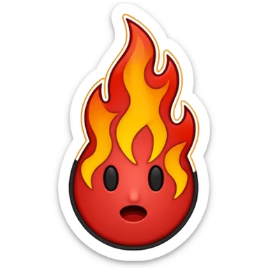 Minimalist emoji-style sticker of a bold exclamation mark surrounded by small flames or cracks. Black and dull red color palette, no outline.
 sticker