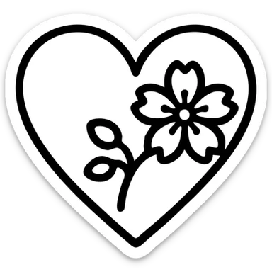 heart with sakura and silver accents, outline icon style sticker