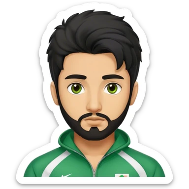 Abdul Ali : Age: Late 20s
Appearance: A strong-built South Asian man with permed long black hair, a close shave beard, and dark brown eyes.
Outfit: Green player tracksuit  sticker