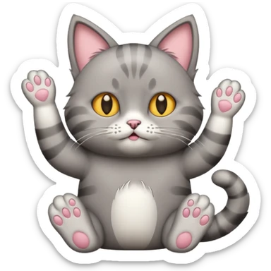 A cat raising both paws and shrugging its shoulders with a baffled expression sticker