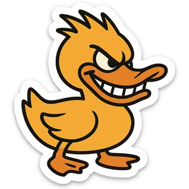 flat toon style duck with spiky feathers and villainous grin sticker
