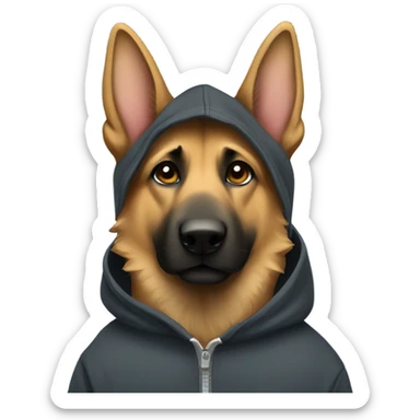German shepherd wearing a hoodie sticker
