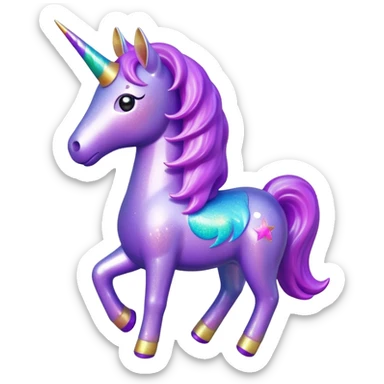 purple gliter  unicorn toy facing camera sticker