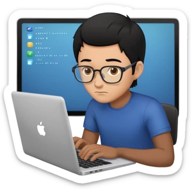 make an emoji of a male black hair developer behind laptop sticker