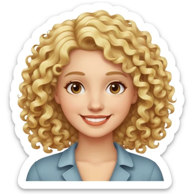 nữ 30 tuổi, tóc xoăn màu vàng, da trắng, cười mỉm sticker