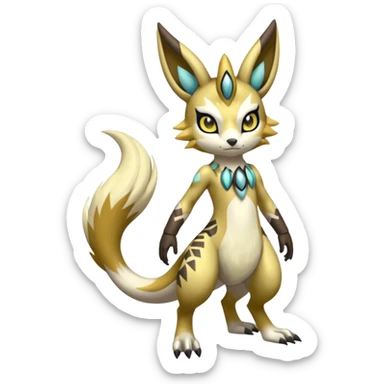 Tribal-marked Randomly patterned Exotic Meloetta-Lombax-Renamon-Protogen-Palkia-hybrid-fusion-Fakémon-creature, full body sticker