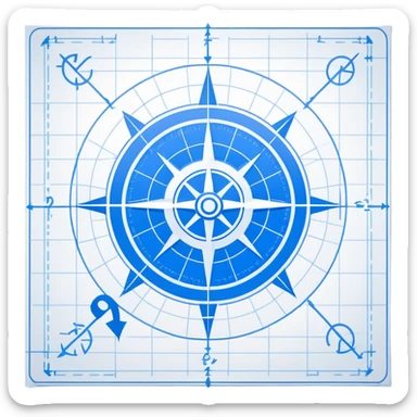 blue blueprint with one dashed line marking a start and a destination sticker