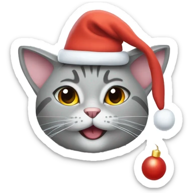 Gorgeous grey cat moji in a New Year's hat sticker