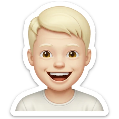 young albino emoji boy laughing out loud with white top sticker