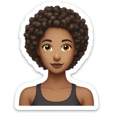 a mixed girl with dark brown curly hair and dark brown eyes with blush, bronzer, and lashes  sticker