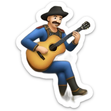 a Cossack with a guitar in a field with wheat sticker