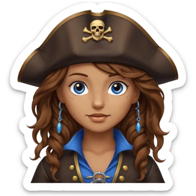 Girl pirate with brown wavy hair and blue eyes  sticker