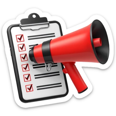 megaphone with a checklist sticker