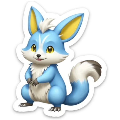 Shiny smooth silky soft Minccino-Zeraora-Emolga-Vernid-Sergal-Fakémon-Chinchilla-fusion-hybrid-animal-creature, full body sticker