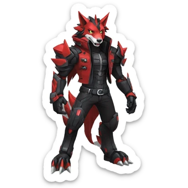  Cool Edgy Black Red Digimon-Fakemon-Garurumon-Loogamon-Wolf full body sticker