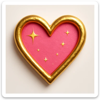 Add a gold outline to the large pink hand drawn heart with sparkles, keep the white clean background. sticker