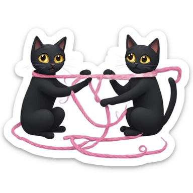 Two black cats playing with yarn sticker