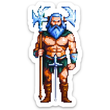 Neptune god of the sea with trident, bearded powerful figure holding trident sticker