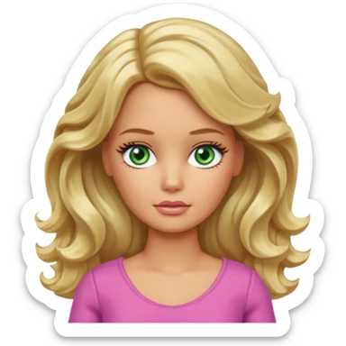 sad Barbie with blonde wavy hair green eyes and tan skin sticker