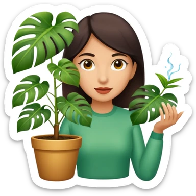 woman watering her monstera plant sticker