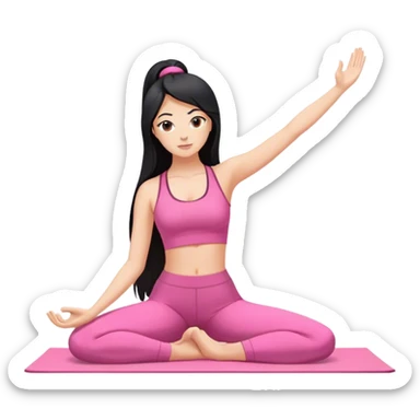 black haired white girl super long hair yoga with pink clothes sticker