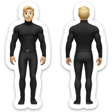 muscle black turtleneck shirt and black pants and shoes front and back view sticker
