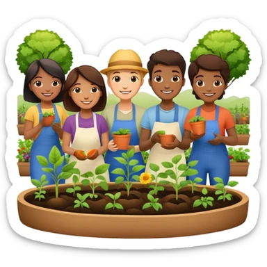 People cooperating to plant a community garden sticker