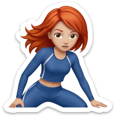 Red head in sporty clothes hair just past her shoulders in her face like she has fallen  sticker