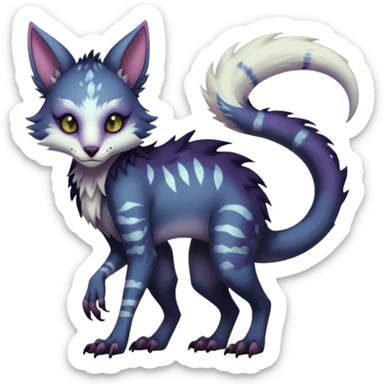 Kawaii dark cute gloomy ghoulish edgy fantasy ethereal feline-vernid-sergal-possum-monster-fursona animal creature full body with intricate markings  sticker