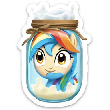 rainbow dash in a jar filled with milk sticker
