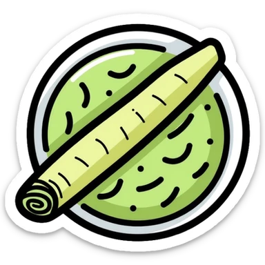 Wasabi root and ground wasabi paste in a bowl sticker