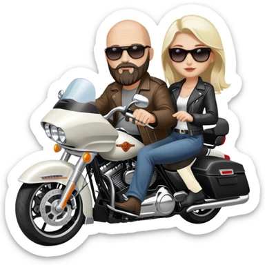 Harley Davidson road glide bearded bald man with girl  pillion sticker