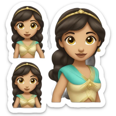 caucasian toddler with dark brown mid length hair with bangs dressed as princess jasmine of alladin sticker