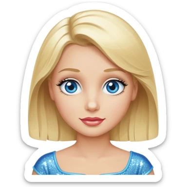 make this real, blond, medium length, blue eyes, 50s, sparkle in the eyes, fun sticker