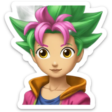 kefla dragonball super pink clothes green hair sticker