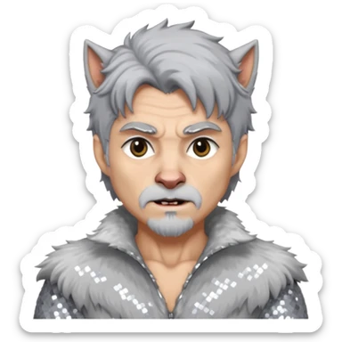 The Werewolf with grey hair and fur, white sequin outfit sticker
