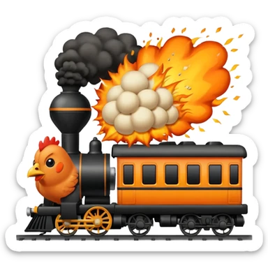 Chicken eating a train while exploding sticker