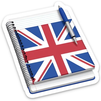 open notebook with UK flag on the page sticker