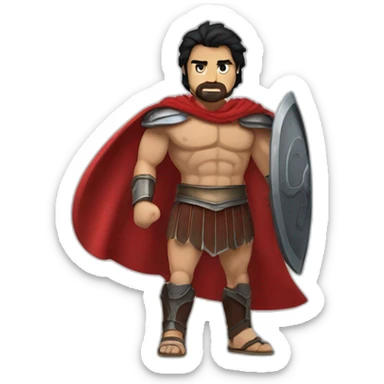 The Spartan Leonidas. Muscly physique. Wearing a red cape. Masculine. Black hair. Blue eyes. No beard. sticker