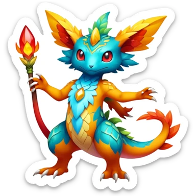 Elemental magical colorful exotic animesque Pokémon-Fakémon-animal-creature, (full body) sticker