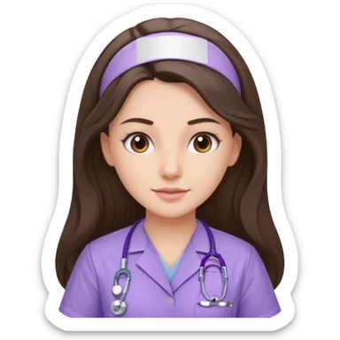 pretty brunette nurse with long hair in lilac scrubs sticker