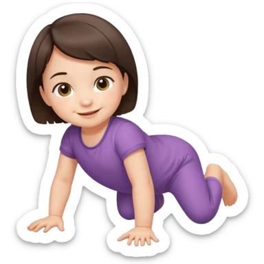 short brunette hair baby crawling on the floor with cute clothes sticker