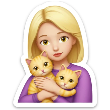 Sarışın elinde kedi olan ve hafif ruj ve rimel sürmüş sarı kedisine sarılan bir kız sticker