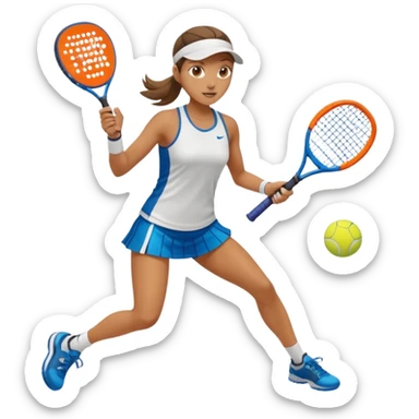 woman playing padel, energetic pose, clear padel racket, sporty outfit sticker