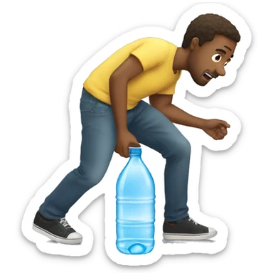 man grabbing a bottle of water from the floor sticker
