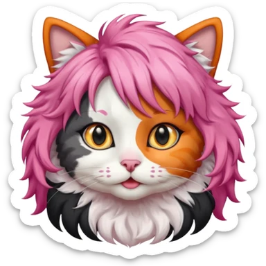 calico cat wear curly pink hair wig sticker