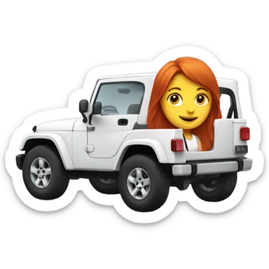 White Jeep with a red headed girl driving sticker