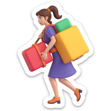 woman carrying something heavy on her back sticker