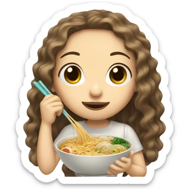 Brown and wave hair girl white skin eating ramen  sticker